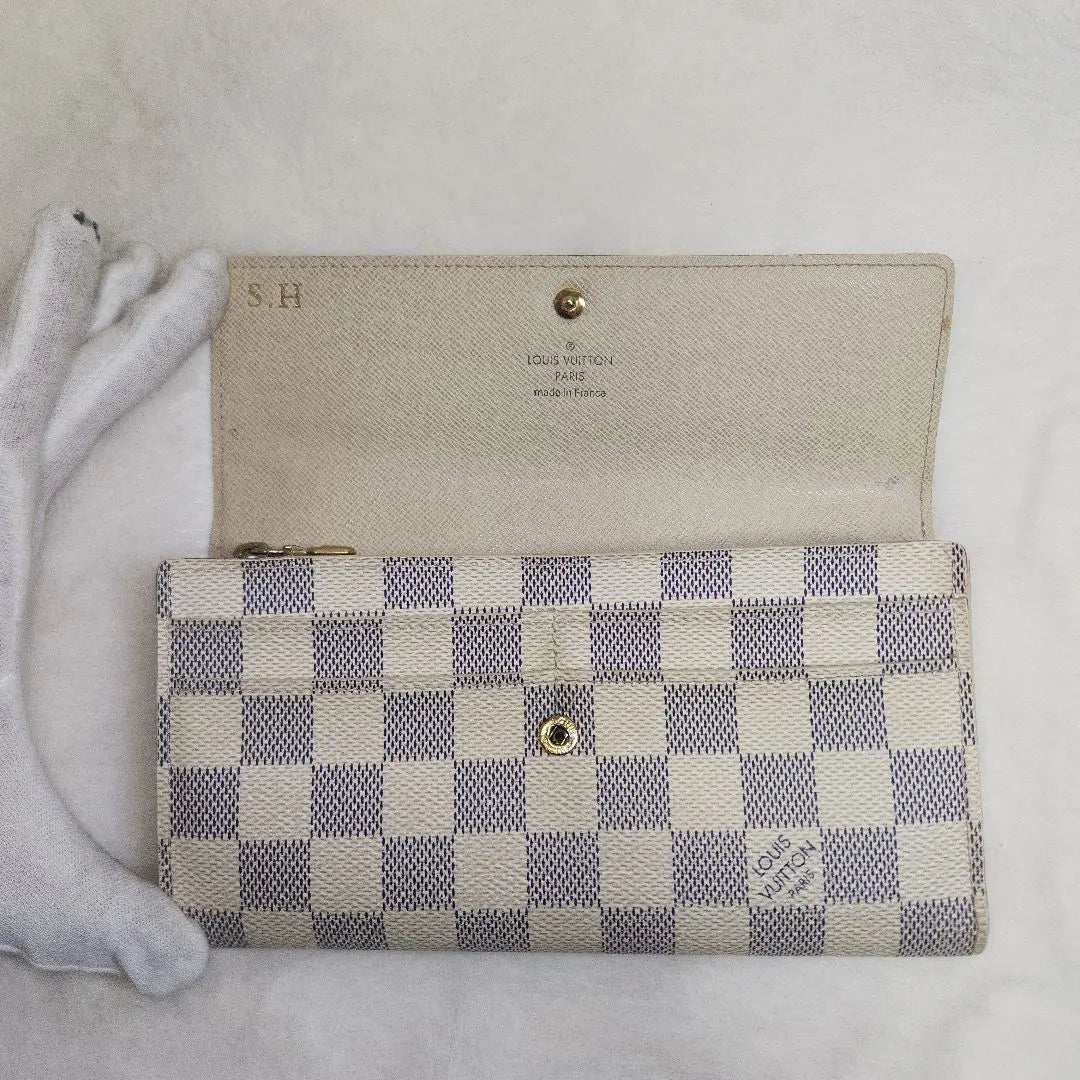 Louis Vuitton Long Wallet Damier Azur Portefeuille Sarah White