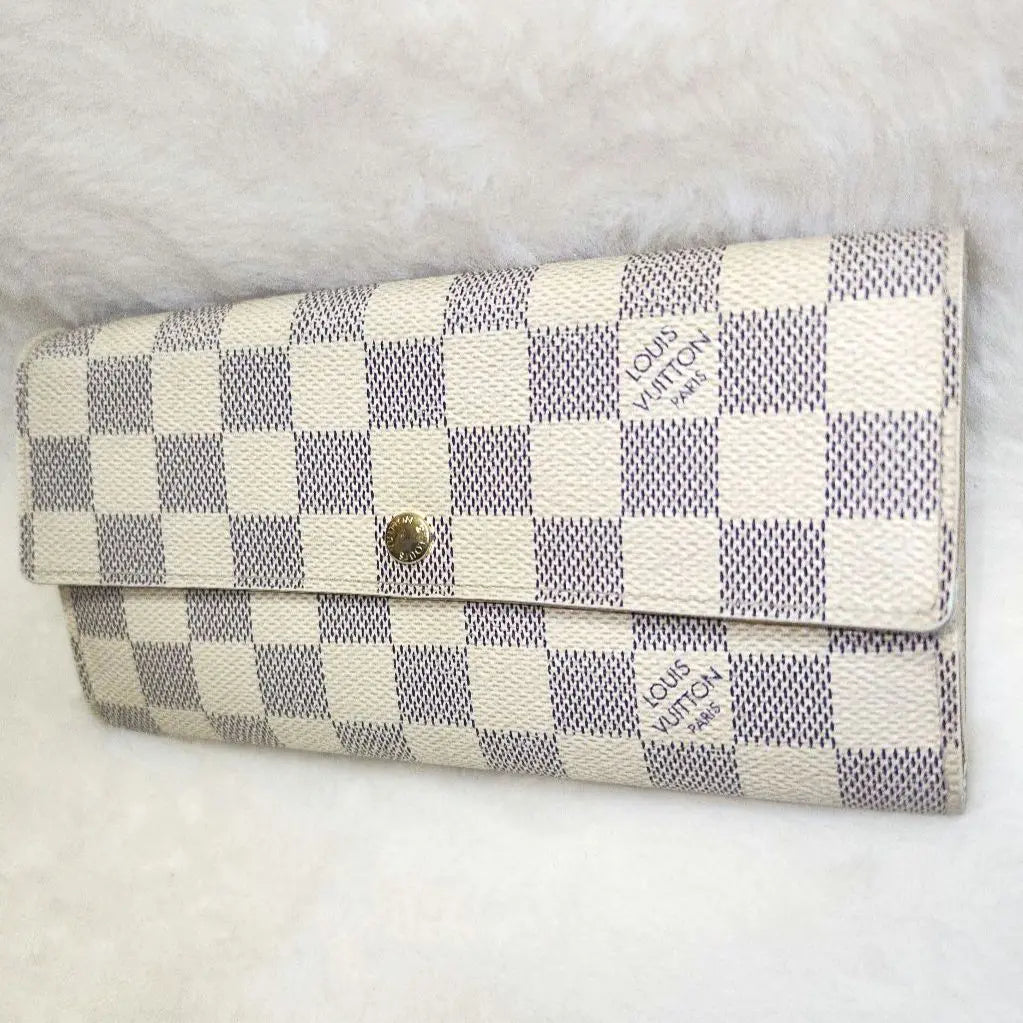 Louis Vuitton Long Wallet Damier Azur Portefeuille Sarah White