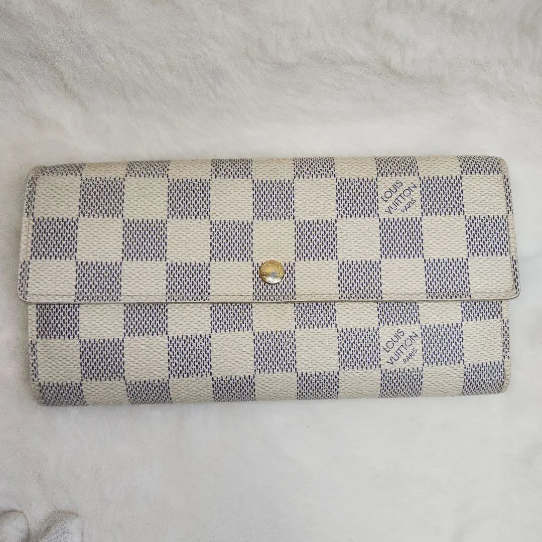 Louis Vuitton Long Wallet Damier Azur Portefeuille Sarah White