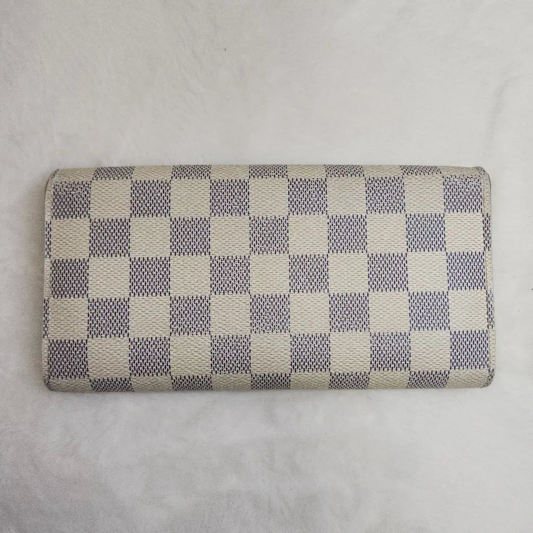 Louis Vuitton Long Wallet Damier Azur Portefeuille Sarah White