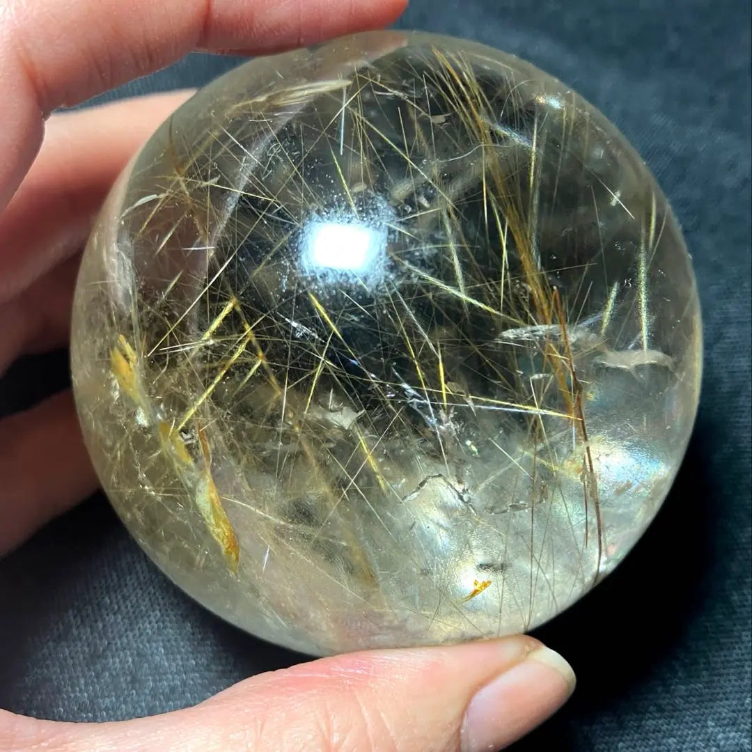 Super large ball 65mm gold rutilated quartz gold needle crystal power stone