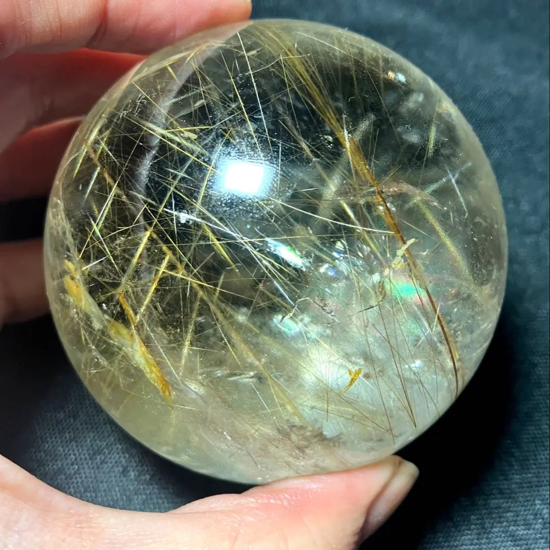 Super large ball 65mm gold rutilated quartz gold needle crystal power stone