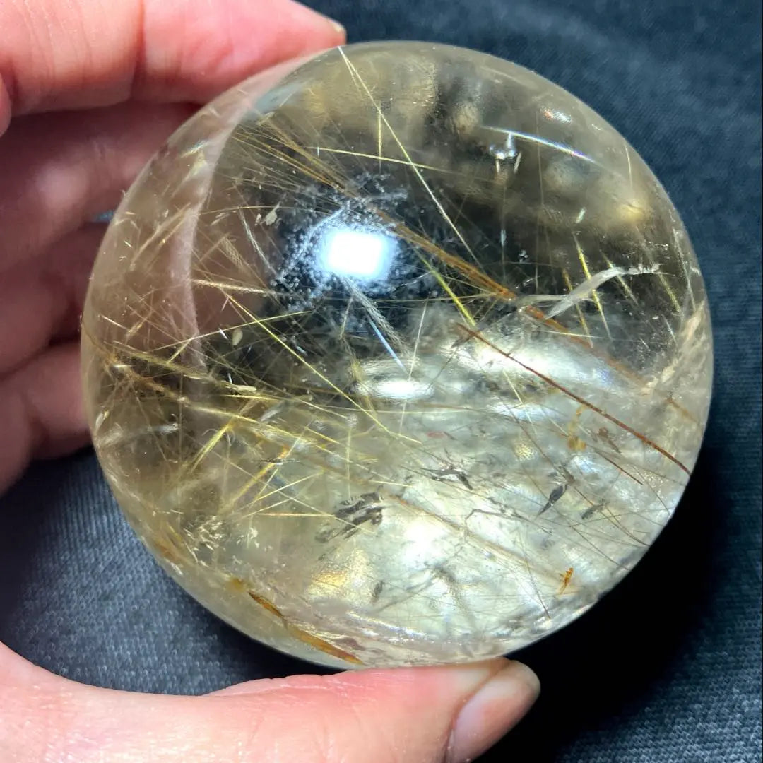 Super large ball 65mm gold rutilated quartz gold needle crystal power stone