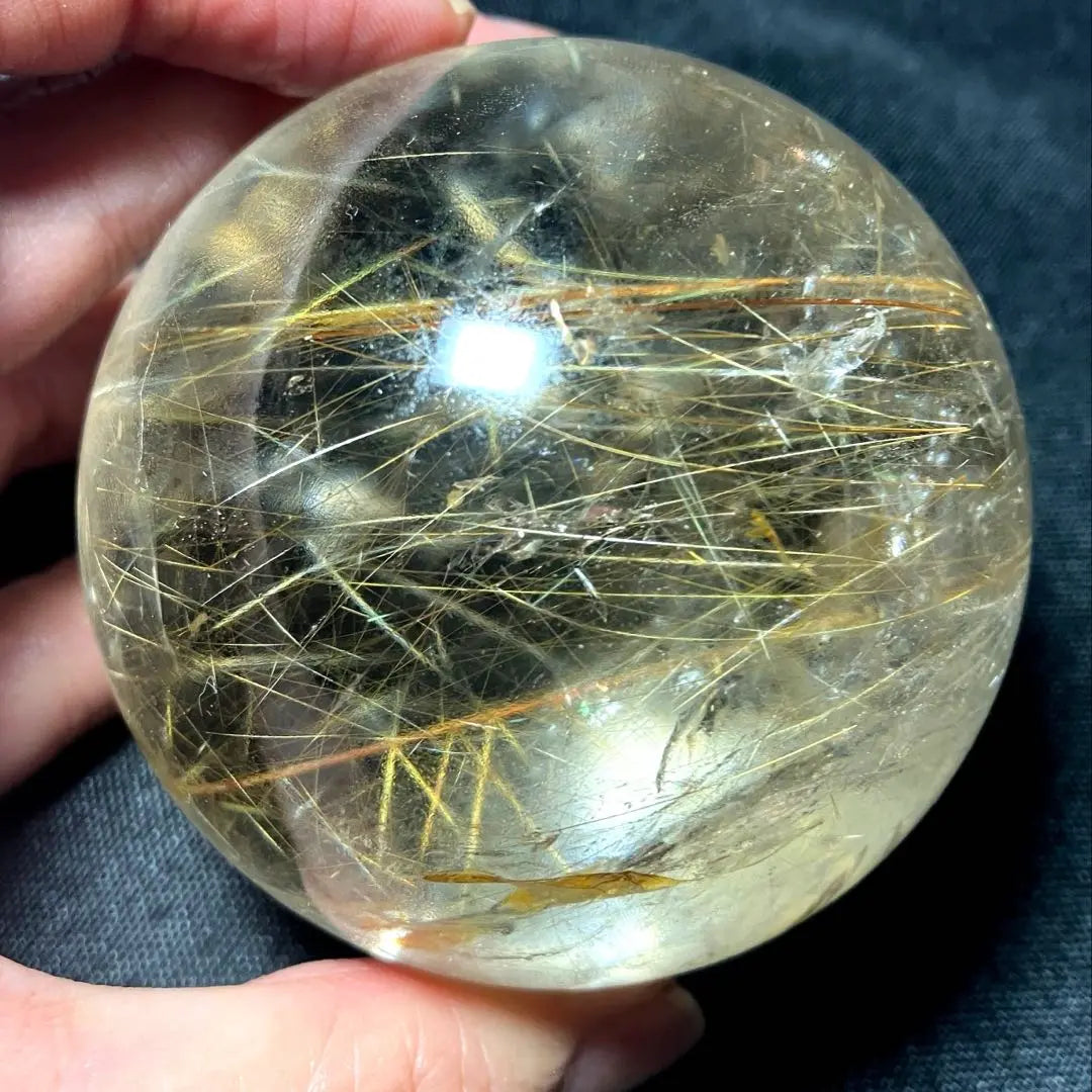 Super large ball 65mm gold rutilated quartz gold needle crystal power stone