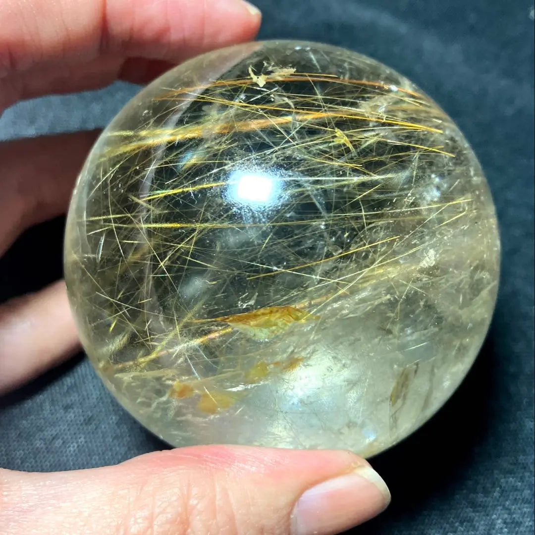 Super large ball 65mm gold rutilated quartz gold needle crystal power stone