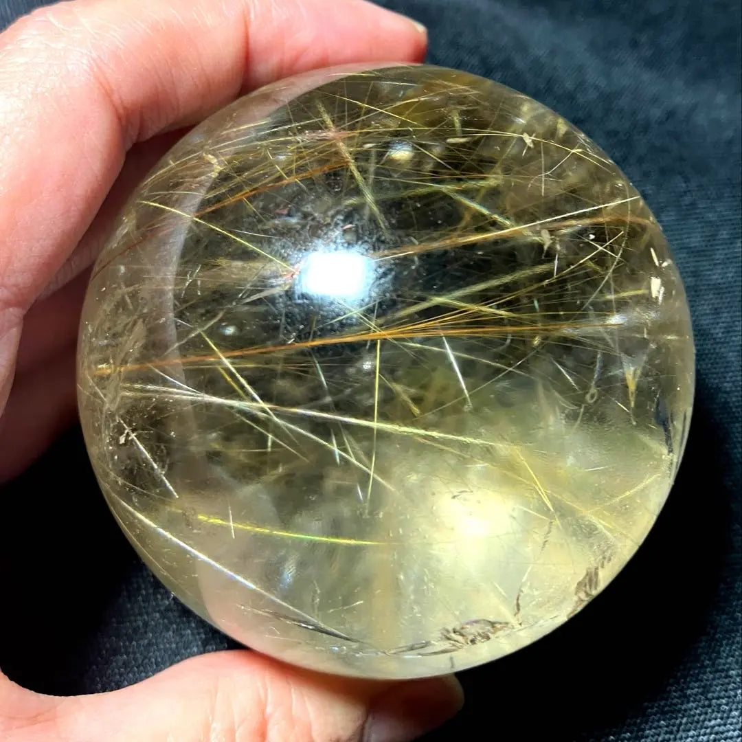 Super large ball 65mm gold rutilated quartz gold needle crystal power stone