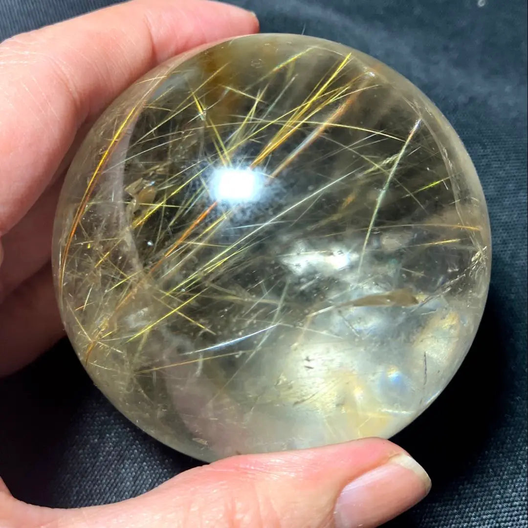 Super large ball 65mm gold rutilated quartz gold needle crystal power stone