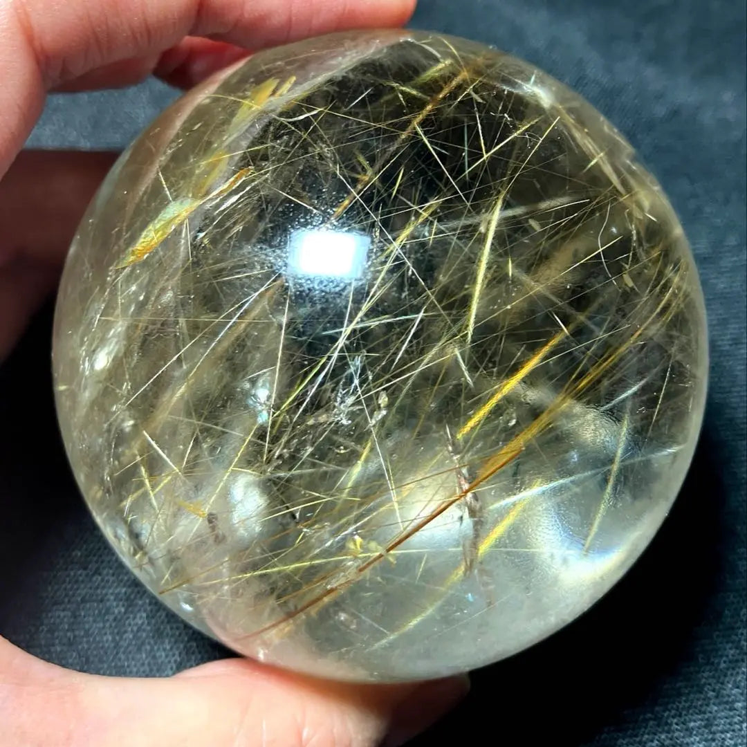 Super large ball 65mm gold rutilated quartz gold needle crystal power stone