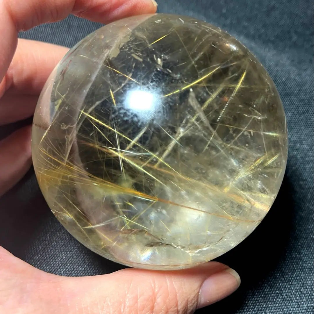 Super large ball 65mm gold rutilated quartz gold needle crystal power stone