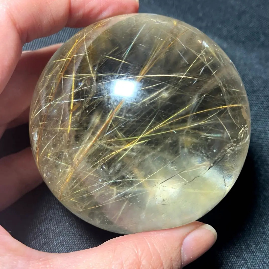 Super large ball 65mm gold rutilated quartz gold needle crystal power stone