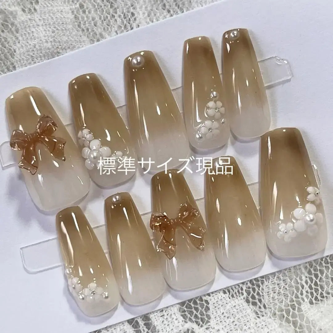 [Actual product] Nail chip teak tea white recommended Korean Coming of Age Ceremony Y2K Landmine Mass-Produced Brown Flower