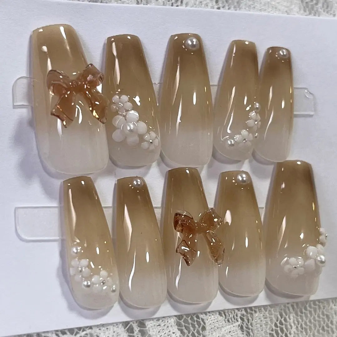 [Actual product] Nail chip teak tea white recommended Korean Coming of Age Ceremony Y2K Landmine Mass-Produced Brown Flower