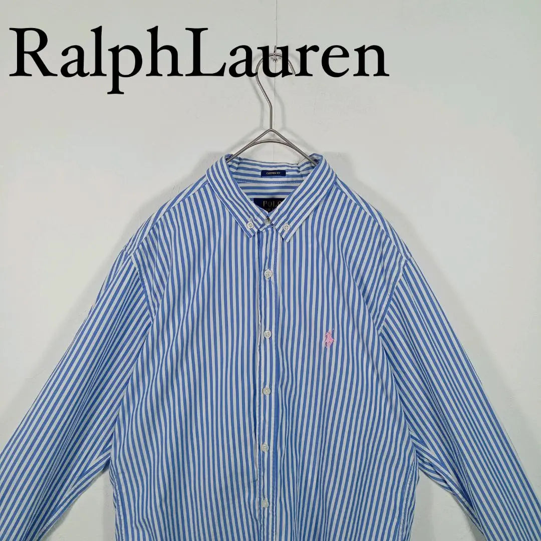 Ralph Lauren Long Sleeve Button Down Shirt Striped Chest Embroidered Logo Ralph