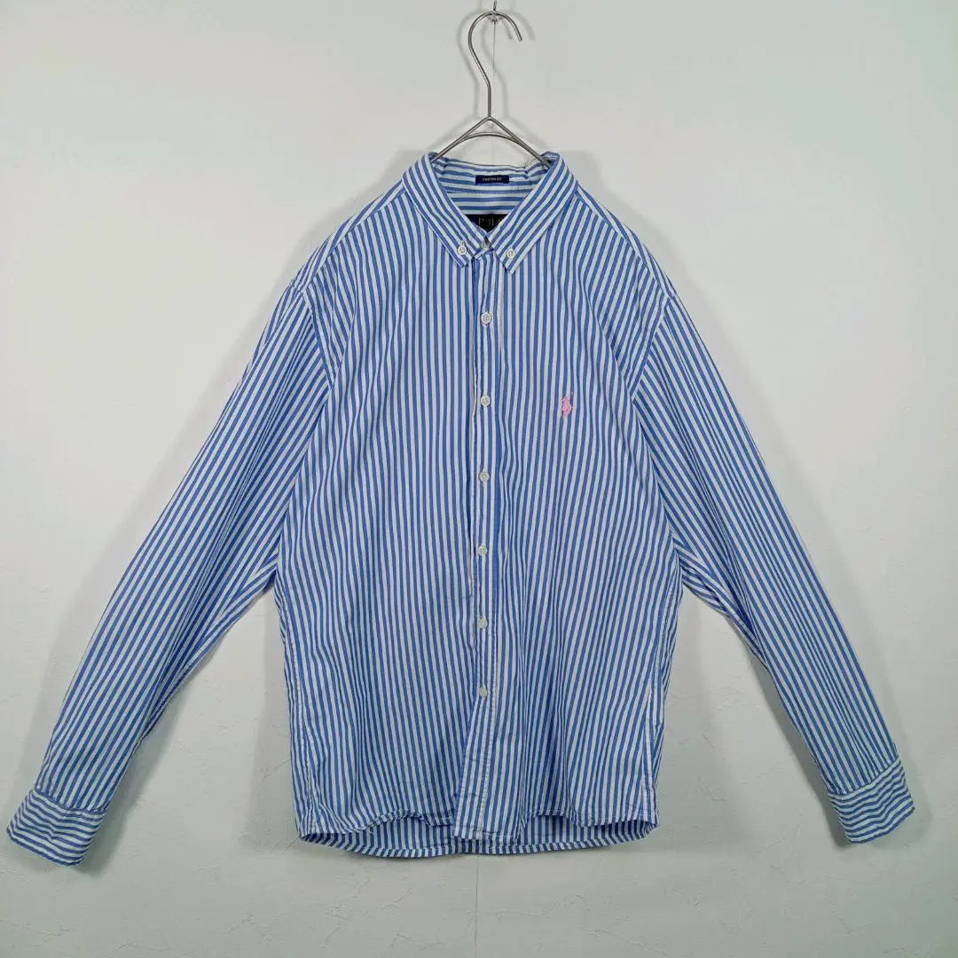 Ralph Lauren Long Sleeve Button Down Shirt Striped Chest Embroidered Logo Ralph