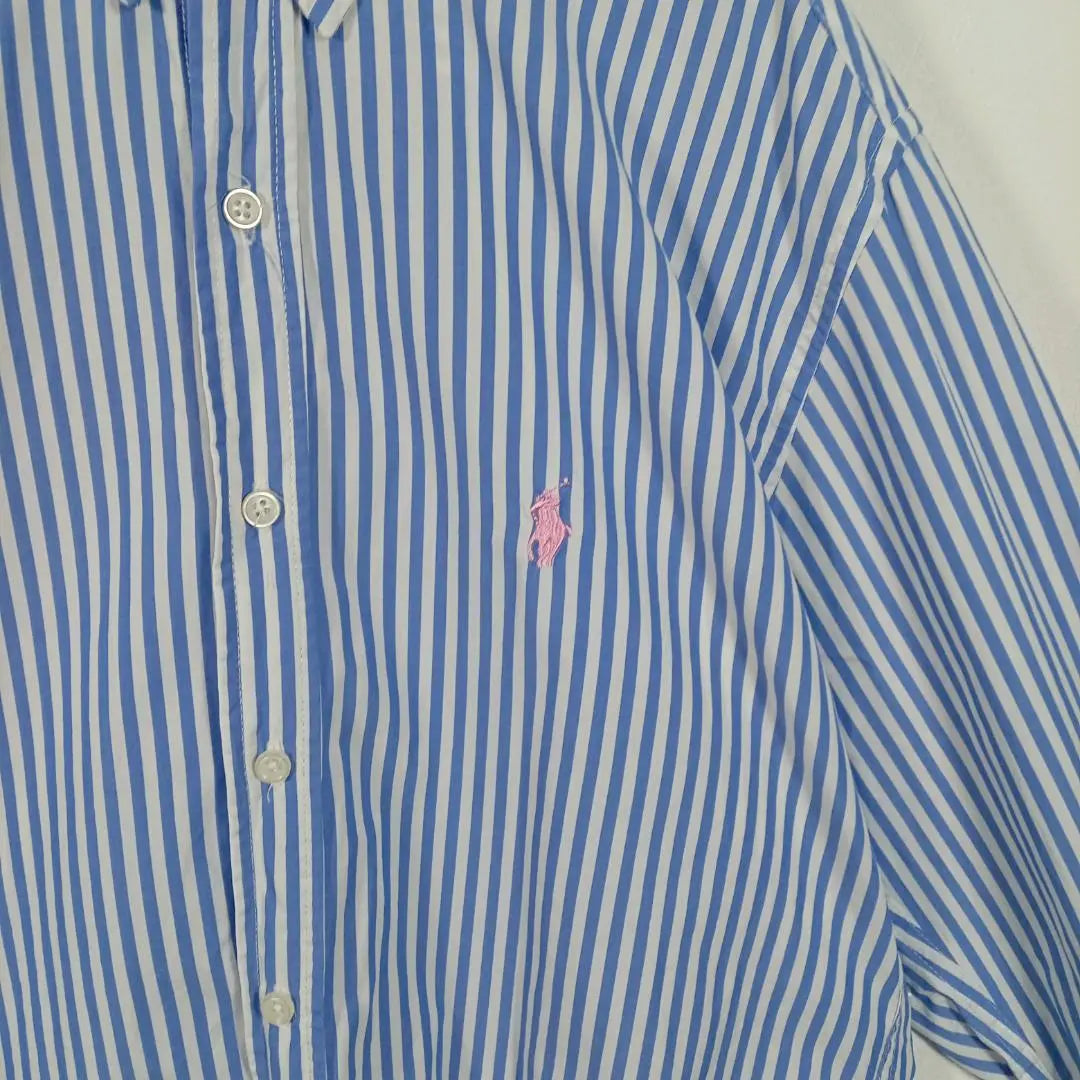 Ralph Lauren Long Sleeve Button Down Shirt Striped Chest Embroidered Logo Ralph