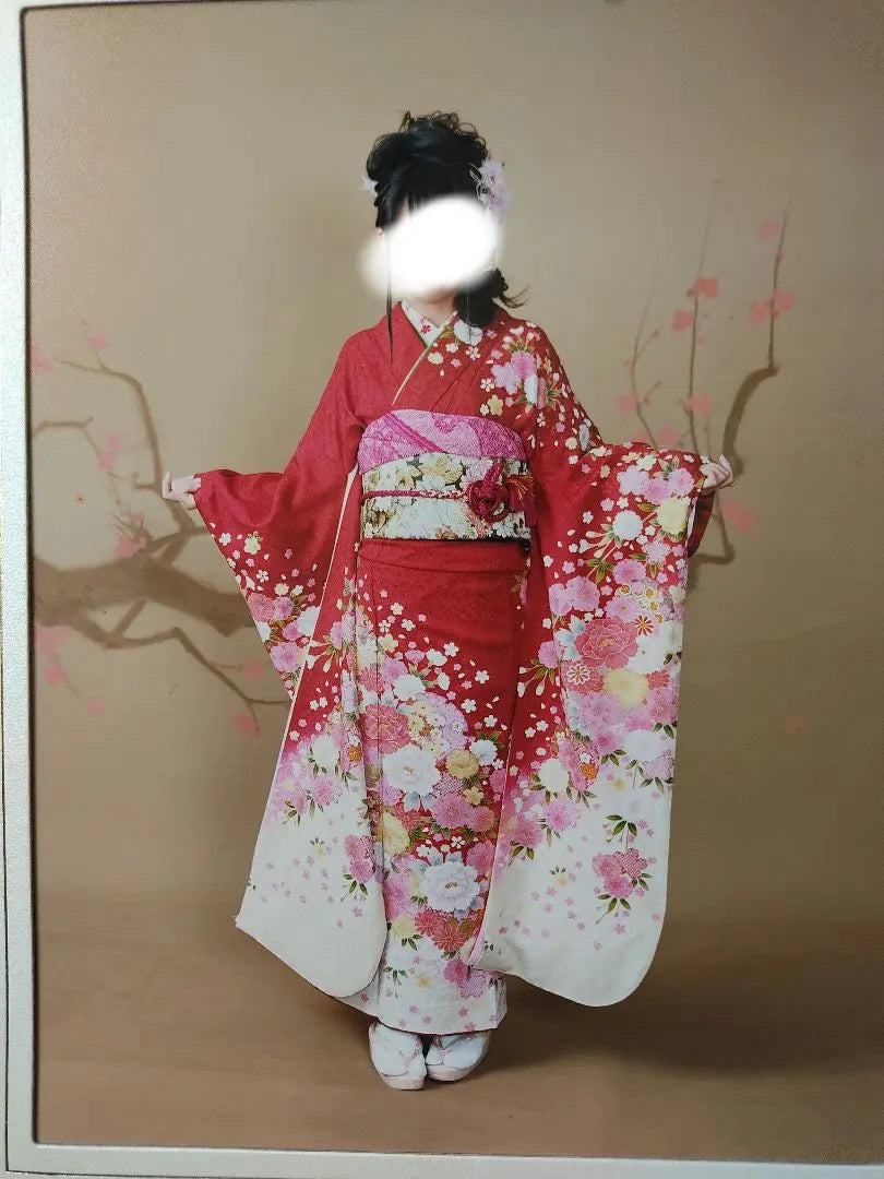 Coming of Age Ceremony Furisode Full Set Kyoto Red Pure Silk Kimono