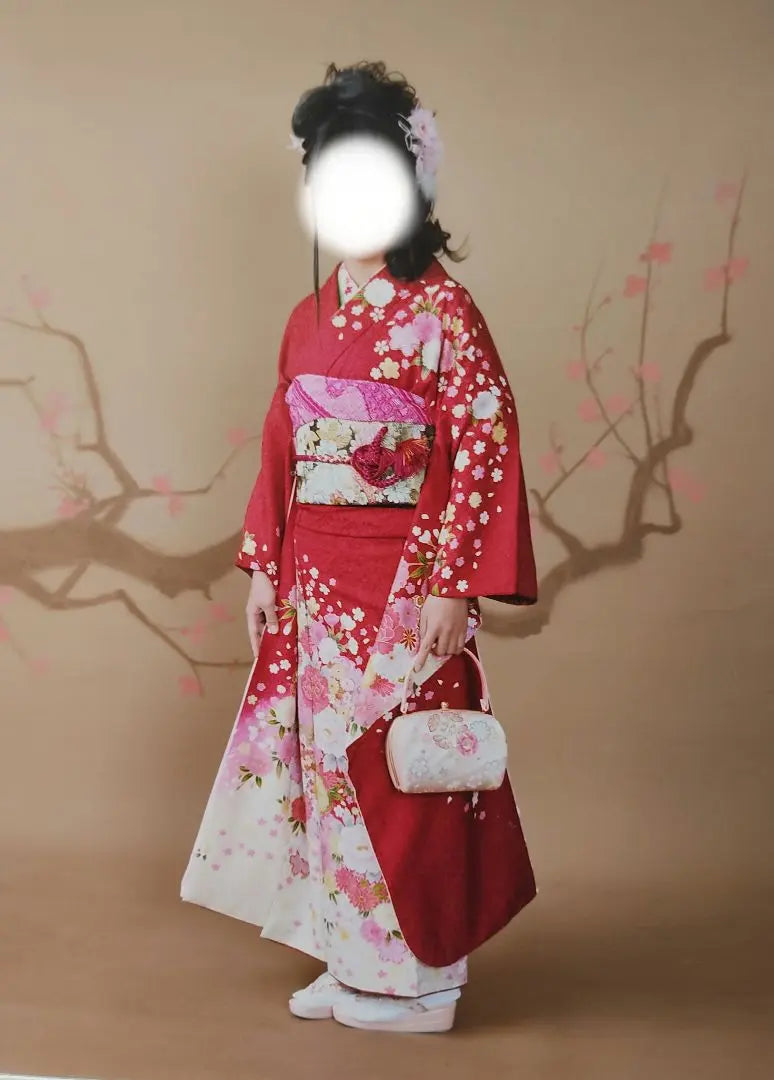 Coming of Age Ceremony Furisode Full Set Kyoto Red Pure Silk Kimono