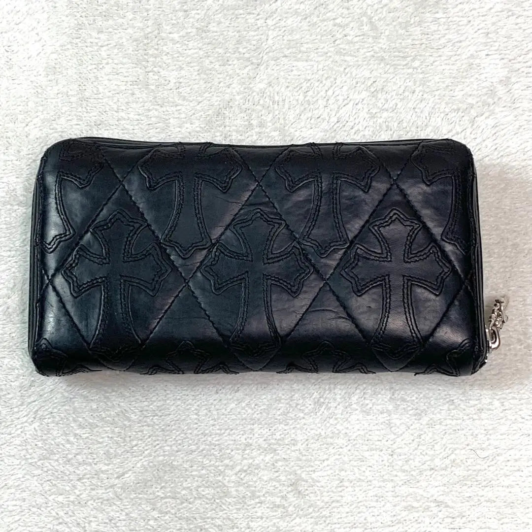 Cartera larga acolchada con parche de cruz de cemento CHROME HEARTS