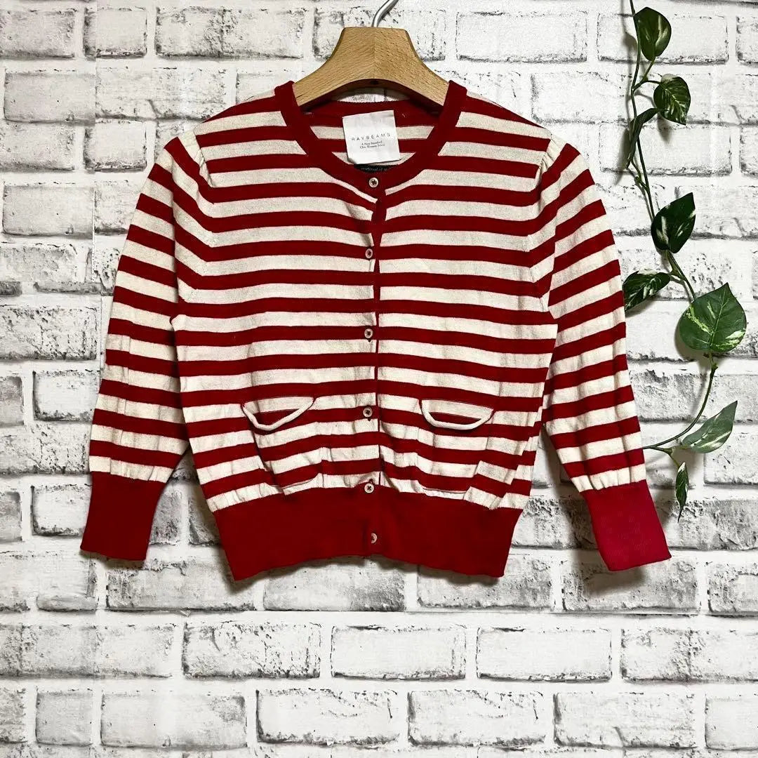 A927 Rebeams Cardigan Haori Borde Rojo Casual | A927 レイビームス カーディガン 羽織り レッド ボーダー カジュアル