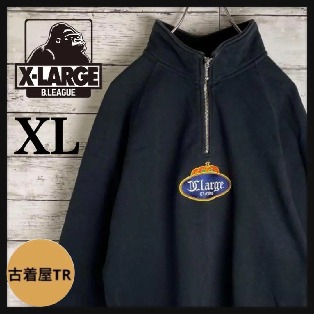 [Tamaño XL poco común] Extra grande ☆ Sudadera con media cremallera con bordado del logotipo central. | 【希少XLサイズ】エクストララージ☆センターロゴ刺繍 ハーフジップ スウェット.