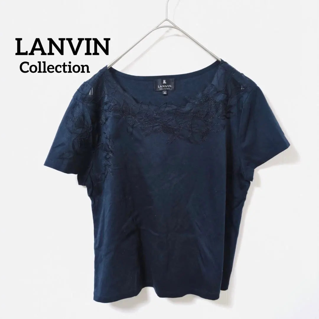 [Colección Lanvin] Manga corta cortada y cosida (L) ￼Hecha en Japón, lavable, transparente, bordada, azul marino