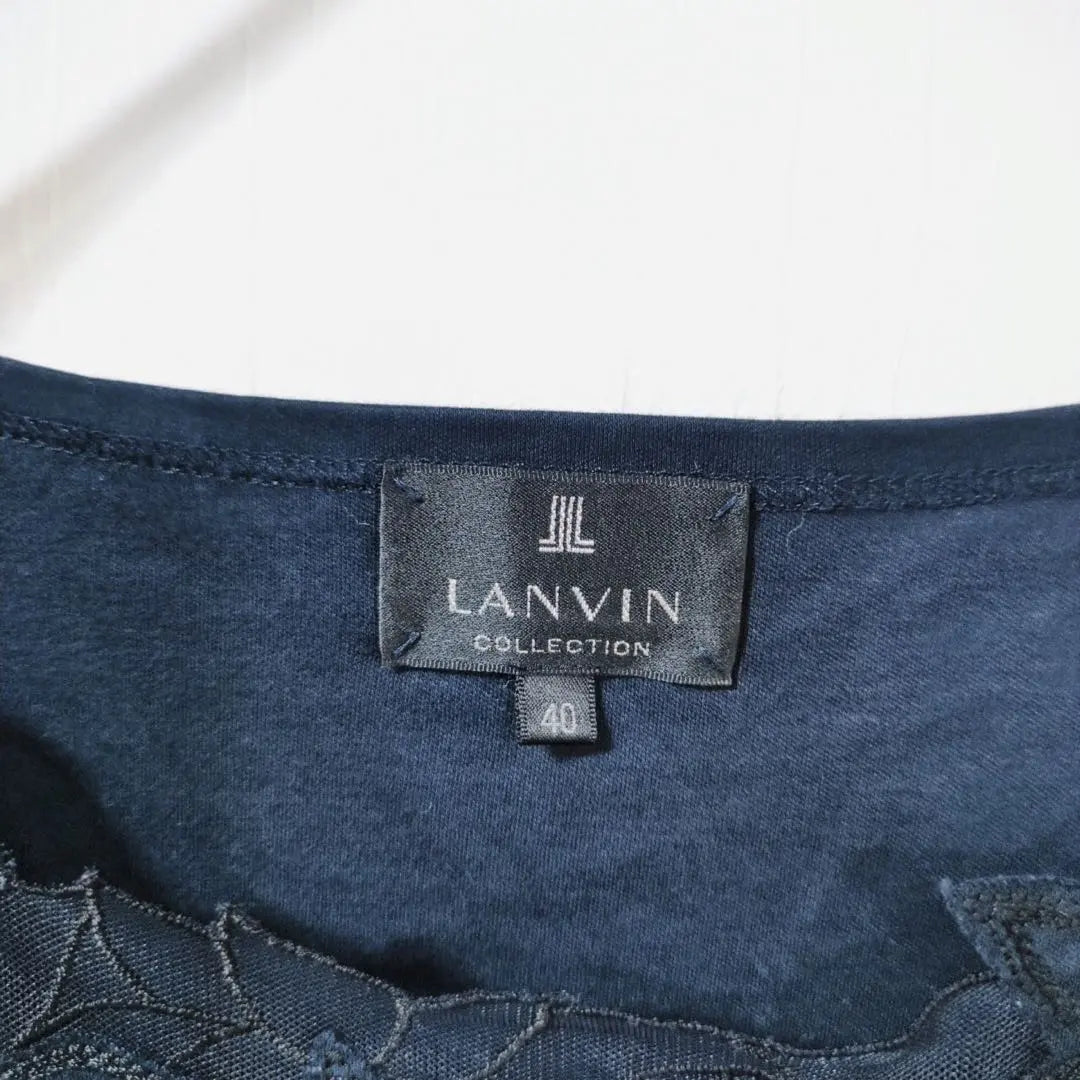 [Colección Lanvin] Manga corta cortada y cosida (L) ￼Hecha en Japón, lavable, transparente, bordada, azul marino