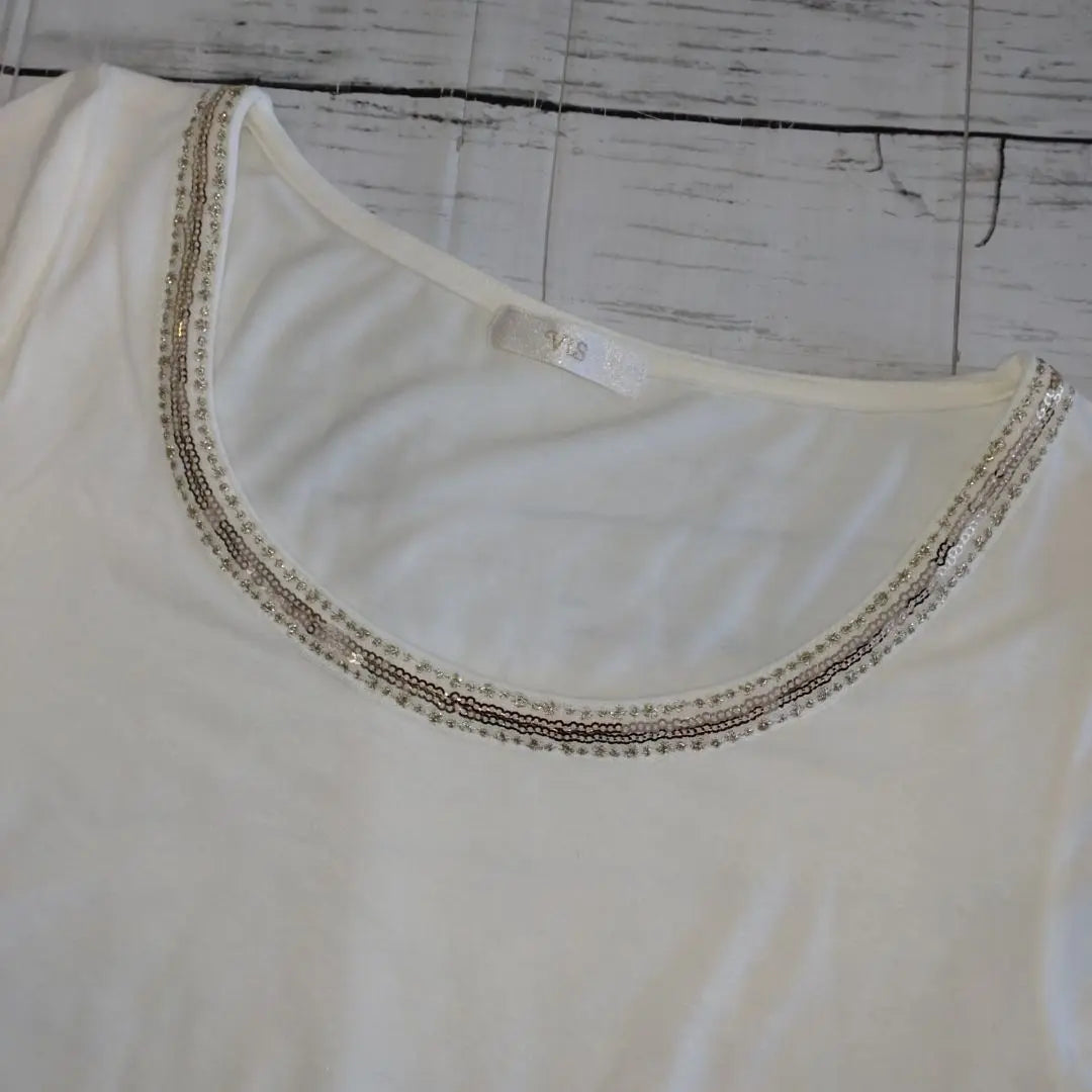 ♡VIS Collar Bead Decoration Long Sleeve Cut and Sew Cream