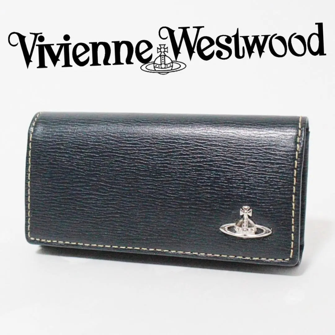 Nuevo Vivienne Westwood con llavero, piel grabada, estuche para 5 llaves, azul marino