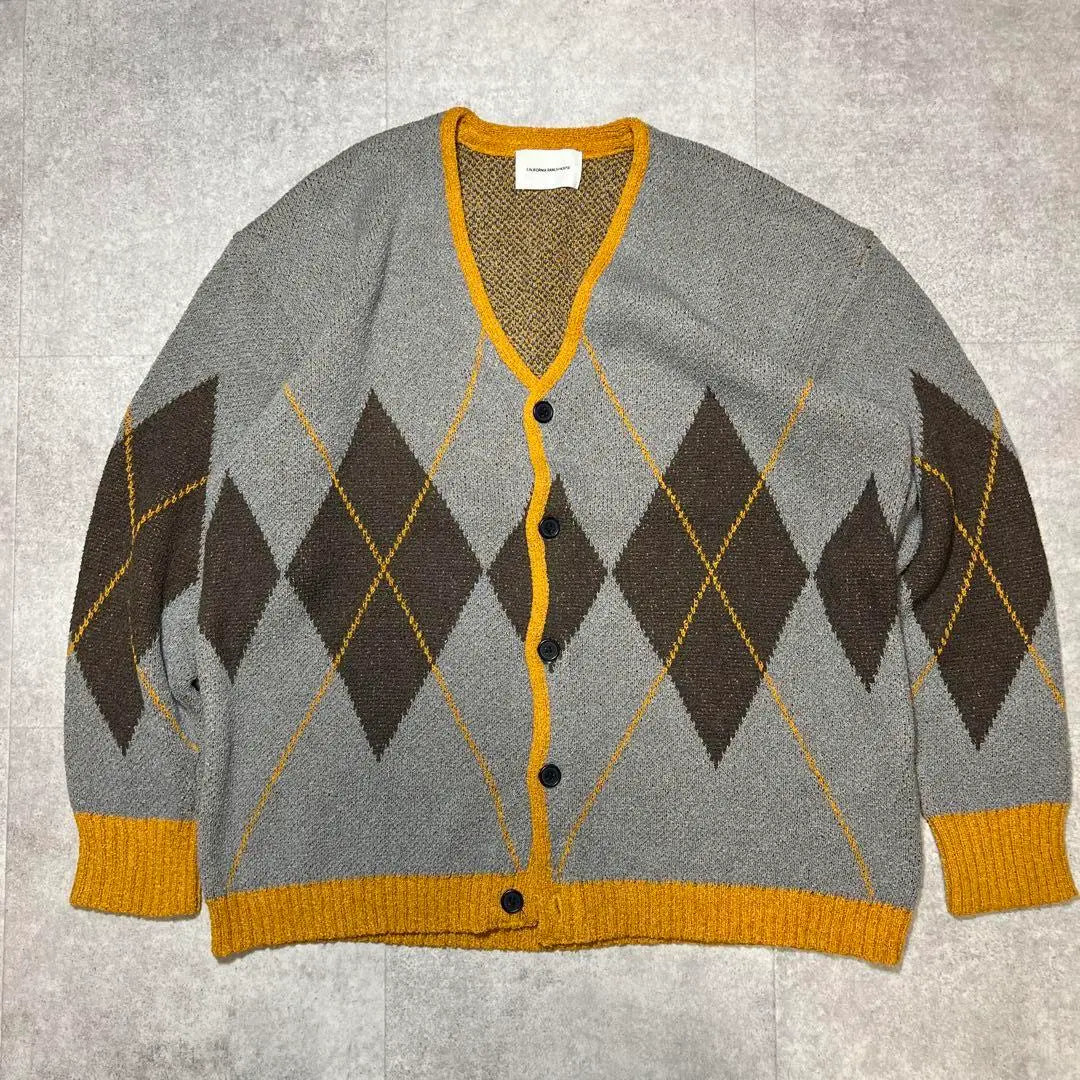 California Lunch House Argyle Pattern Cardigan L Good Color Scheme