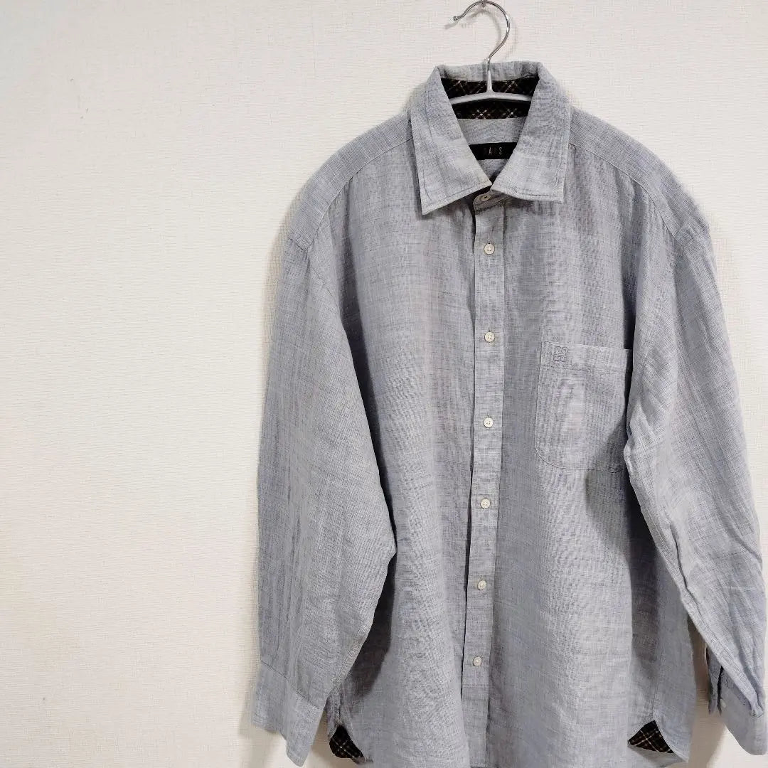 [Linen Blend] Dachshund plain regular collar long sleeve shirt L vintage clothing lover