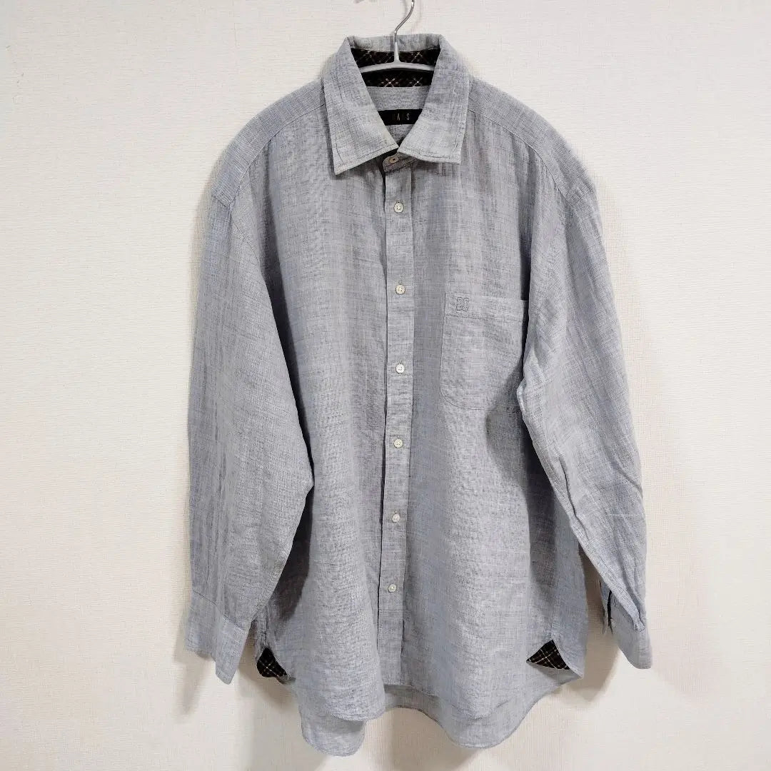 [Linen Blend] Dachshund plain regular collar long sleeve shirt L vintage clothing lover