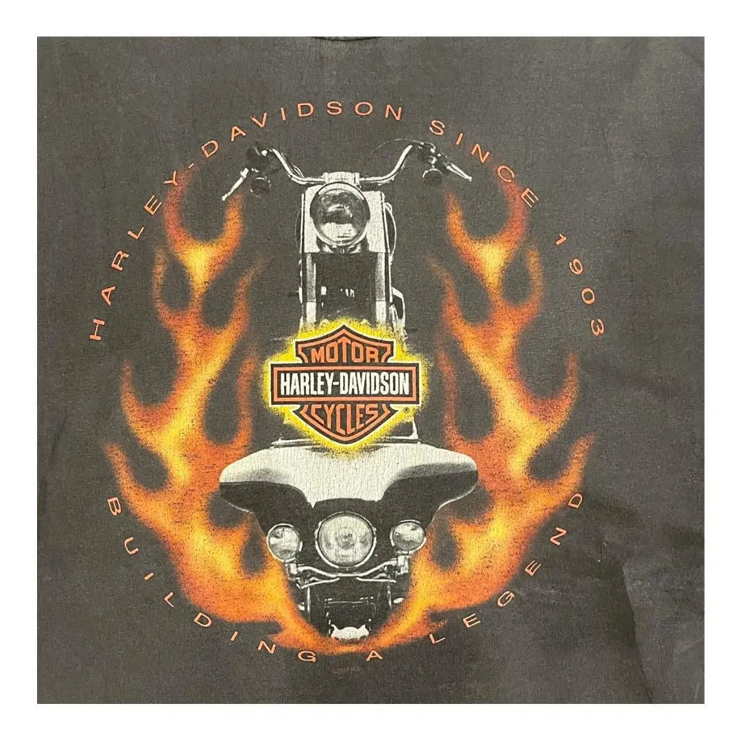 Flame Pattern Made in America Harley Davidson T-shirt Double-sided Print XL