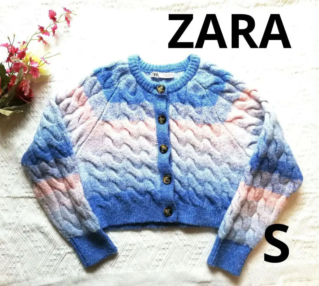 ZARA Cárdigan ochos S Azul claro rosa largo corto | ZARA ケーブルニットカーディガン S 水色 ピンク ショート丈