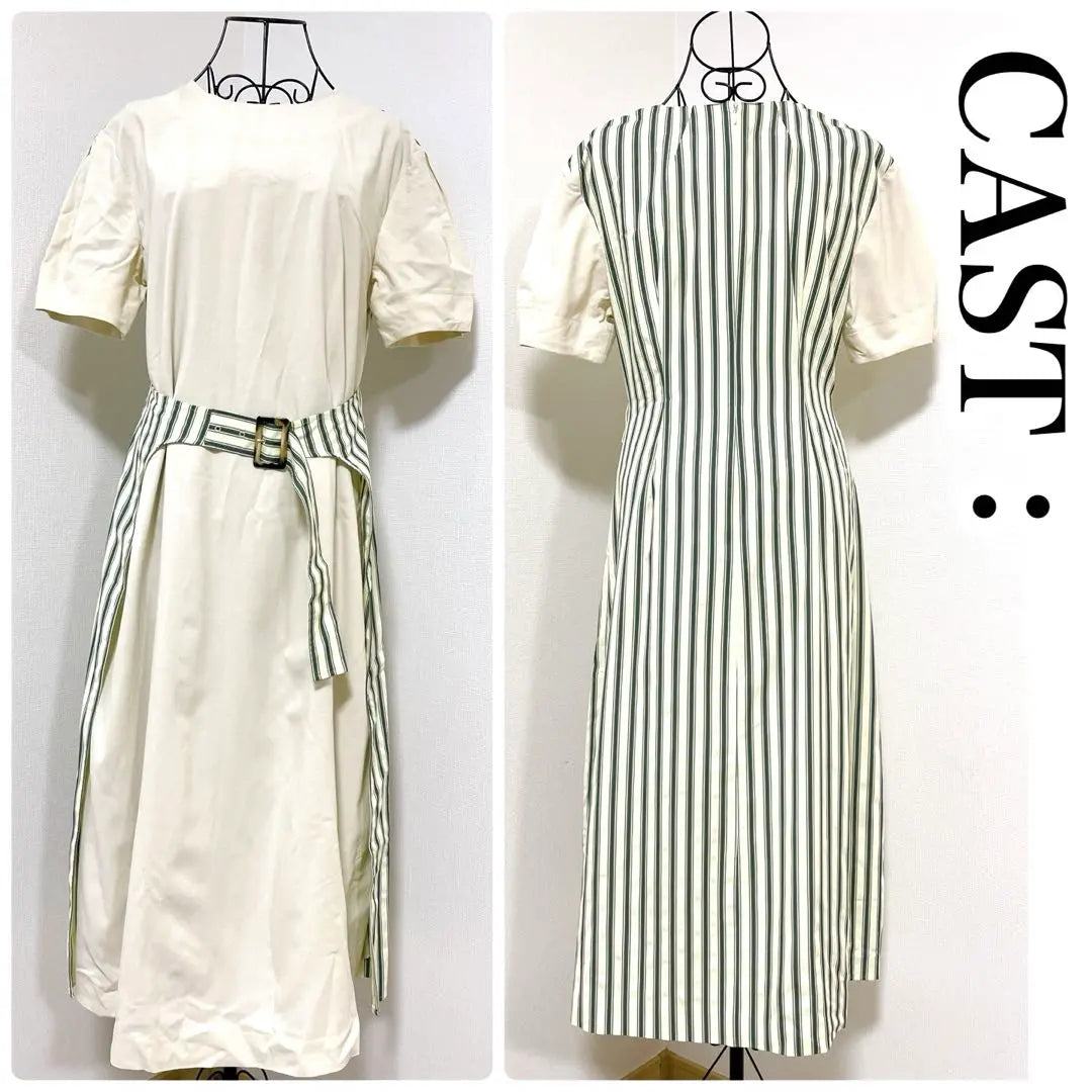 CAST: LISA striped combi dress linen blend M [abu001]