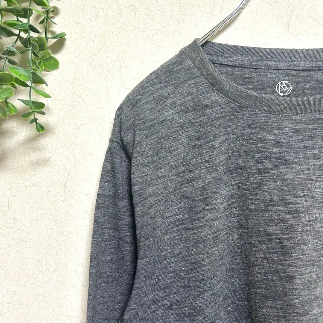 Crew neck cut and sew long sleeve shirt long T-shirt gray simple small