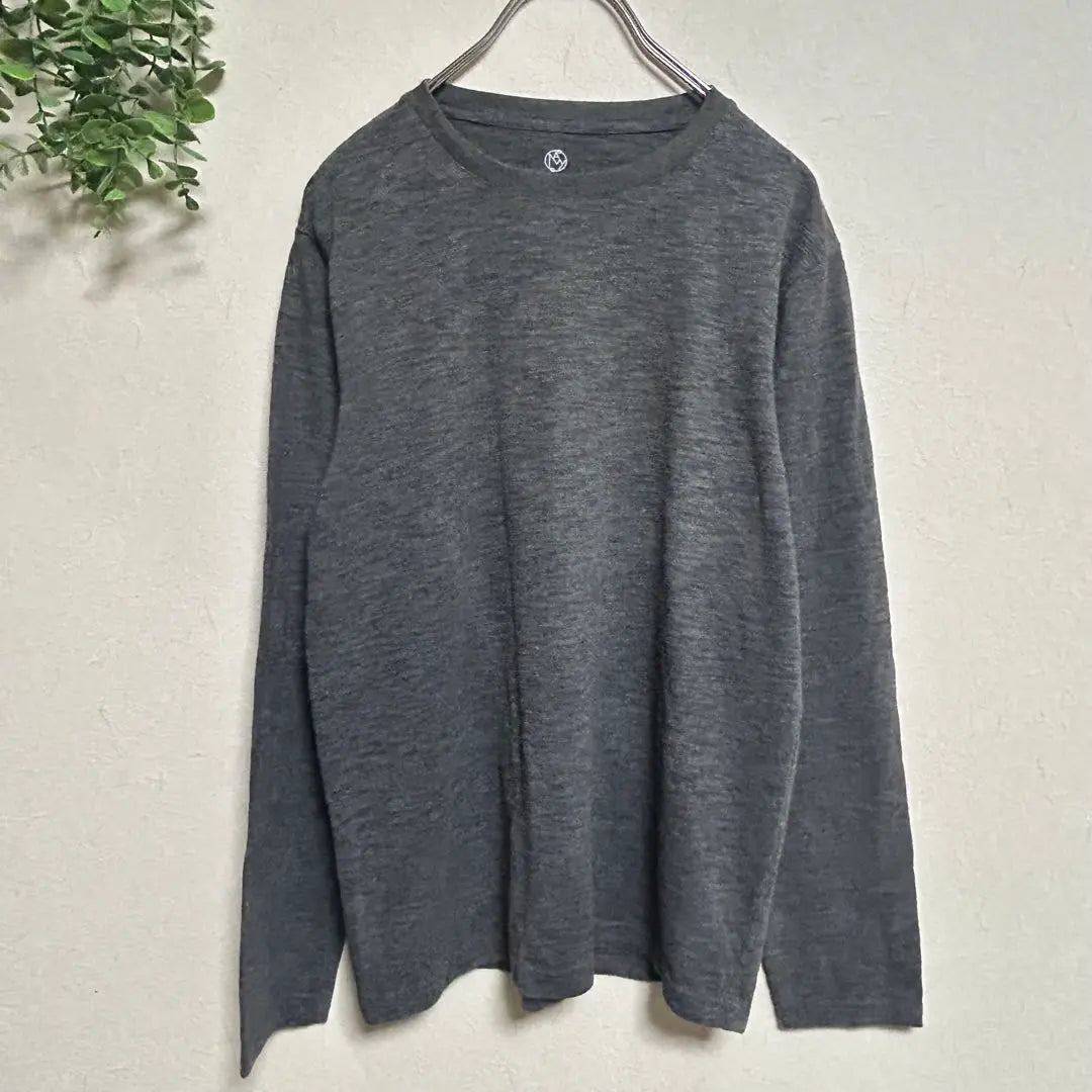 Crew neck cut and sew long sleeve shirt long T-shirt gray simple small