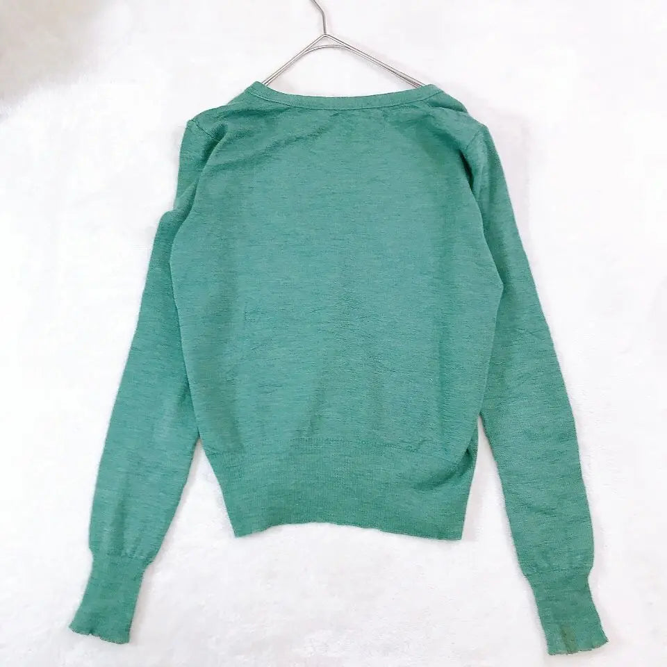 [Zucca] V-neck thin cardigan with front opening, green, long sleeves