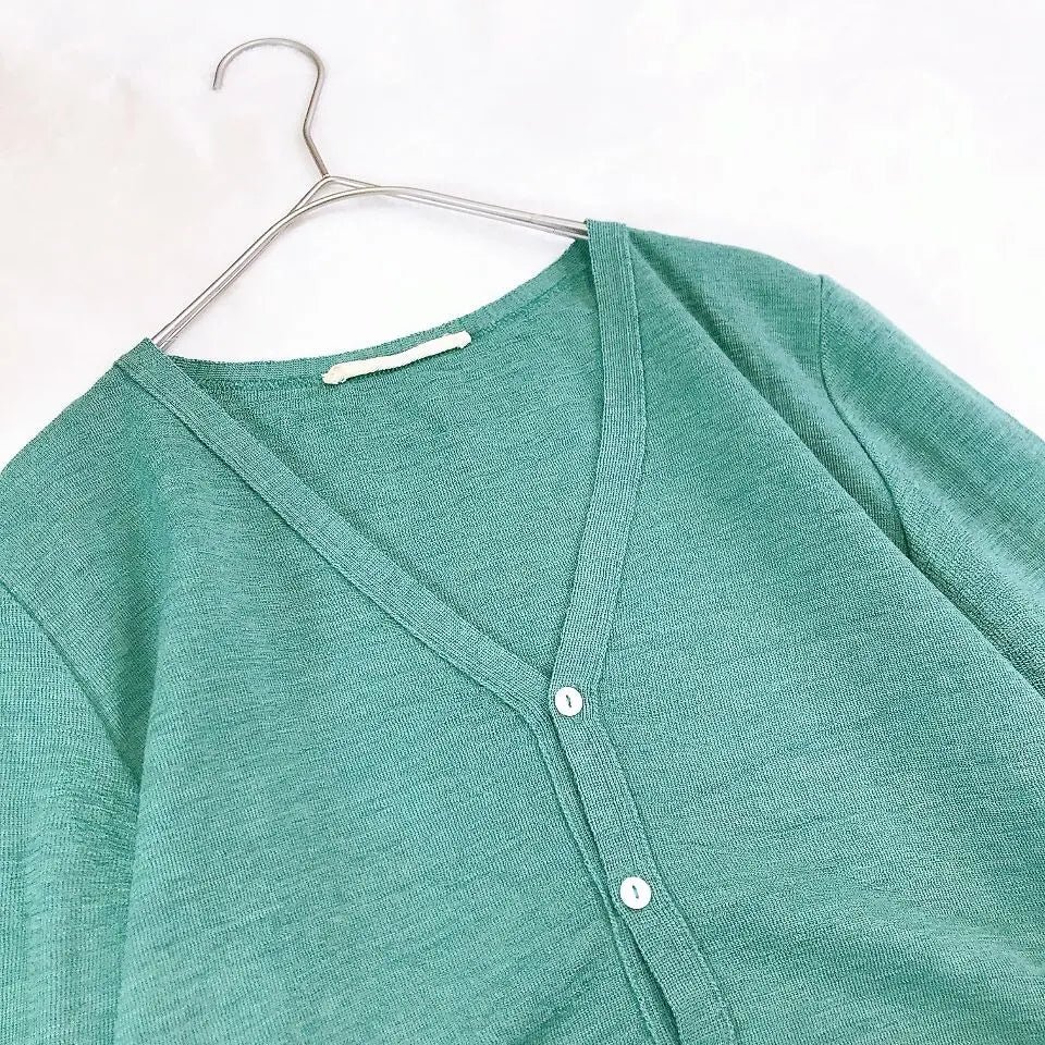 [Zucca] V-neck thin cardigan with front opening, green, long sleeves