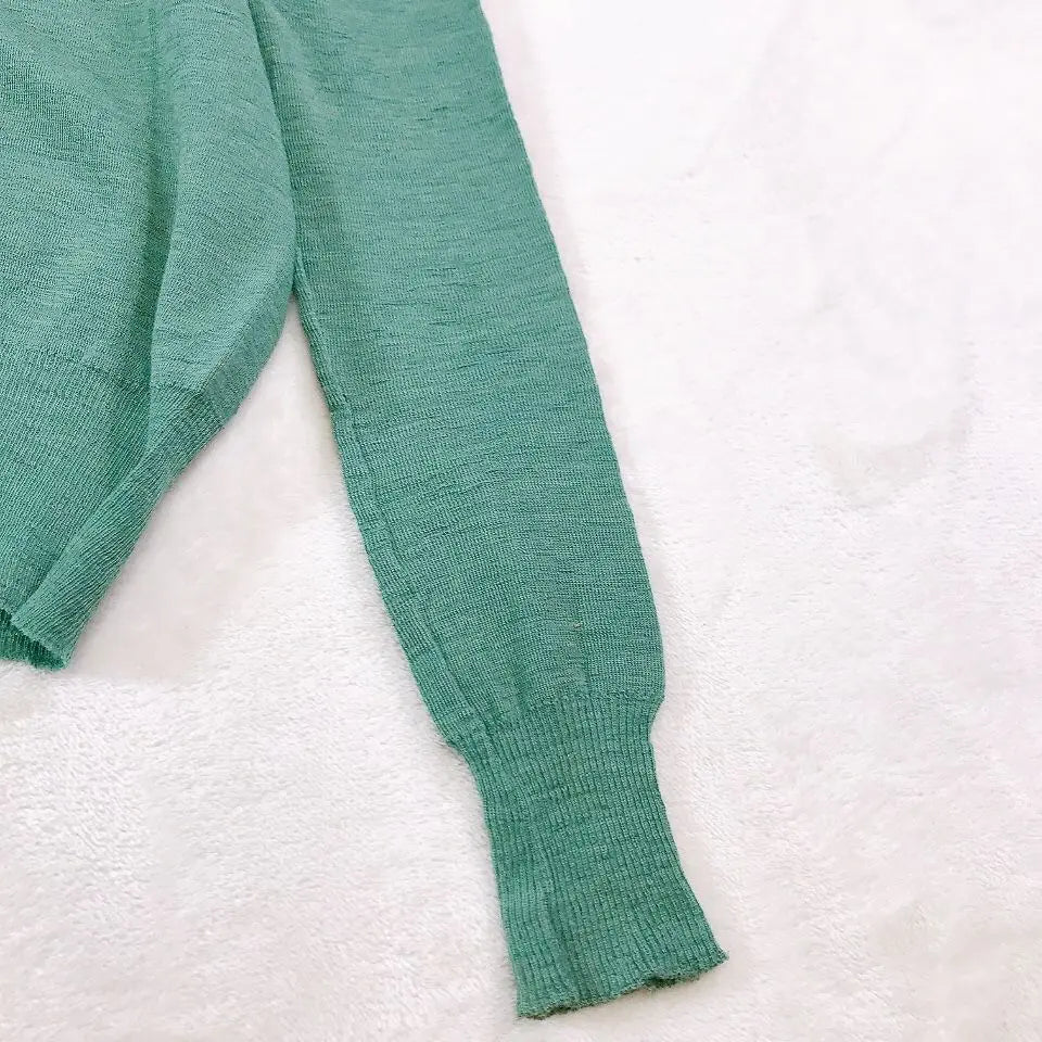 [Zucca] V-neck thin cardigan with front opening, green, long sleeves