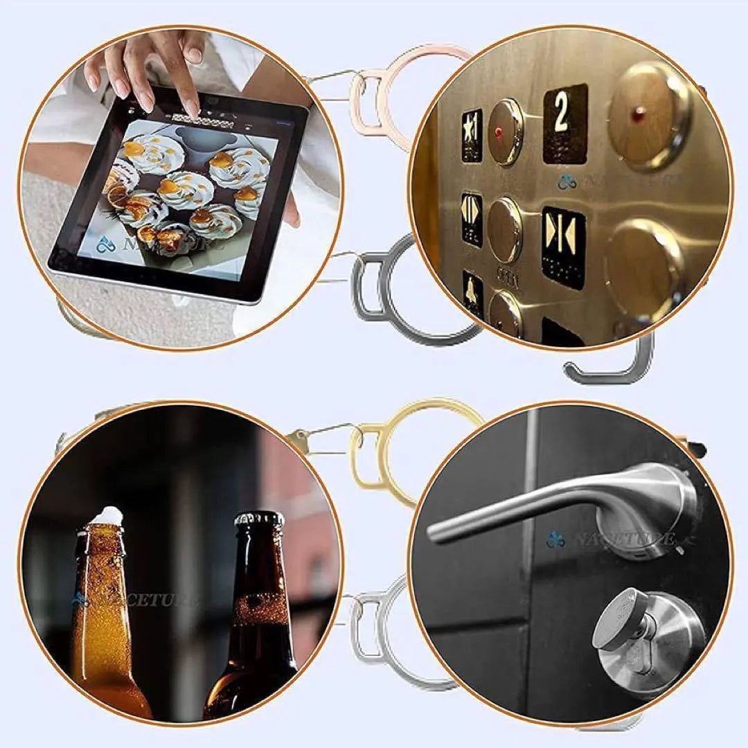 ✿No Touch Door Opener Non-Contact Door Opener Two Retractable Keychain 4pcs