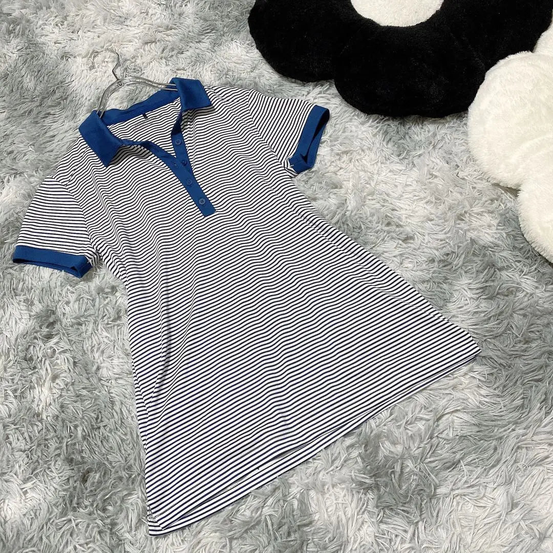 [NIKE] Polo de golf (M) Camiseta deportiva de manga corta para mujer de rayas azules