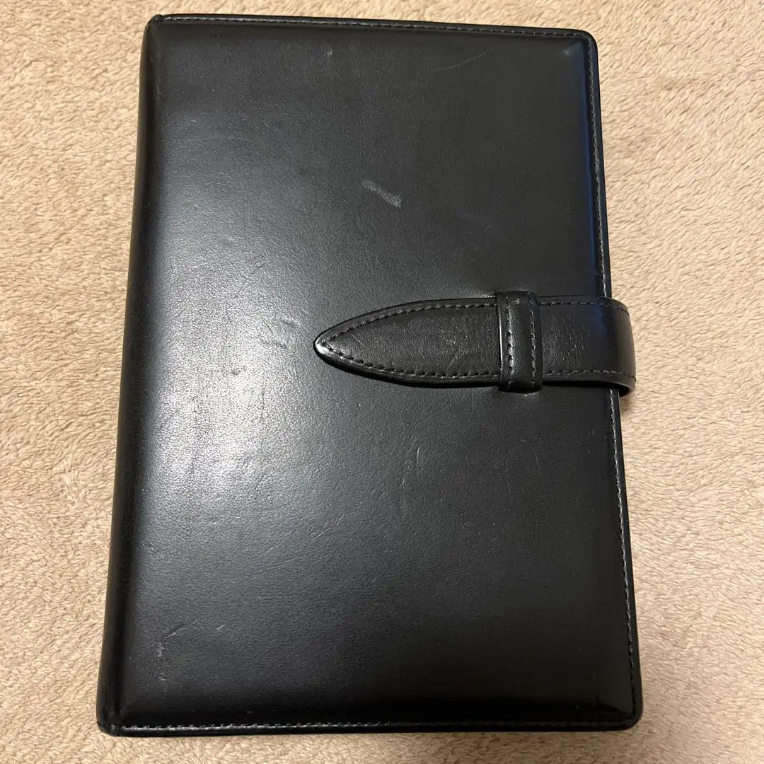 Cuaderno bíblico con bridas y bolsa Tsuchiya poco común, exterior negro ✕ interior negro