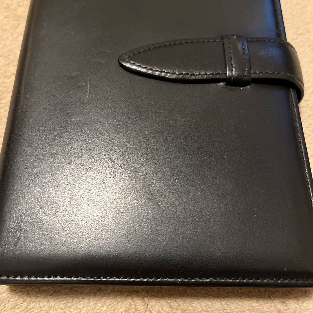 Cuaderno bíblico con bridas y bolsa Tsuchiya poco común, exterior negro ✕ interior negro