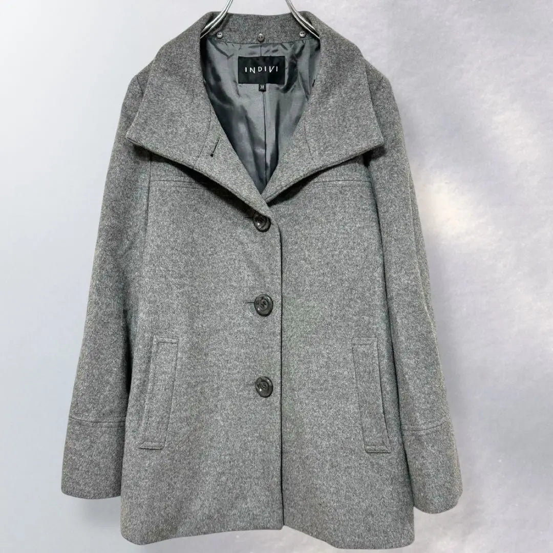 m376》Indivi stand collar coat wool cashmere blend outerwear 38