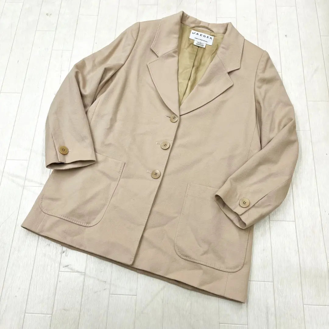 Yu 122 ★ Chaqueta mixta de cachemir JAEGER Beige británico Individual | ゆ122★ JAEGER カシミヤ混 ジャケット イギリス製 ベージュ シングル