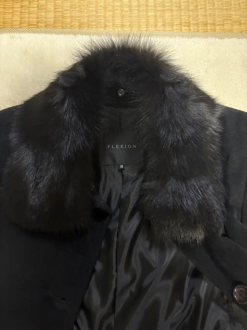 FLEXION Black Long Coat with Fur