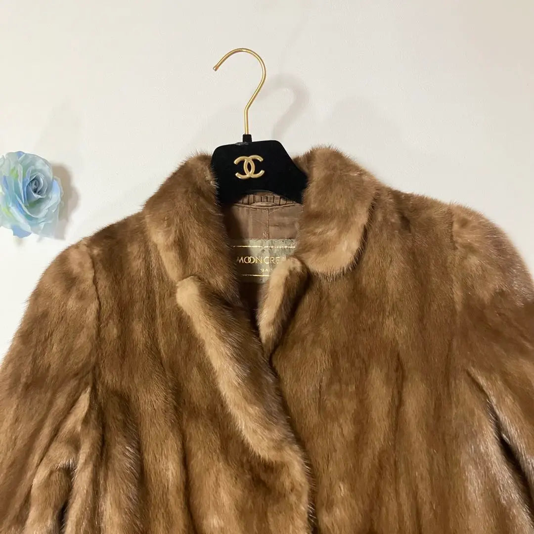 ✨ Fur @ Moon Bat Mink Court Demi Buff Mink Brown Ladies 9 | ✨毛皮✨ムーンバット　ミンクコート　デミバフミンク　ブラウン　レディース　９号