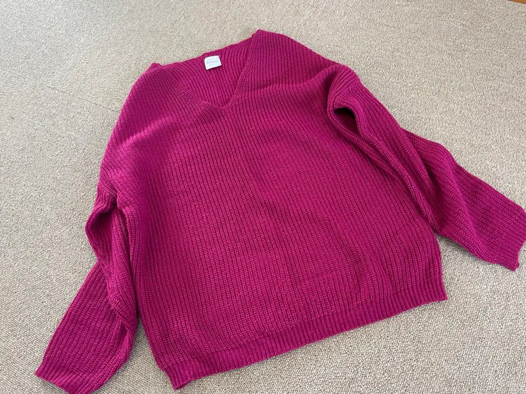 Roomy's Berry Pink Low Gauge V-Neck Knit