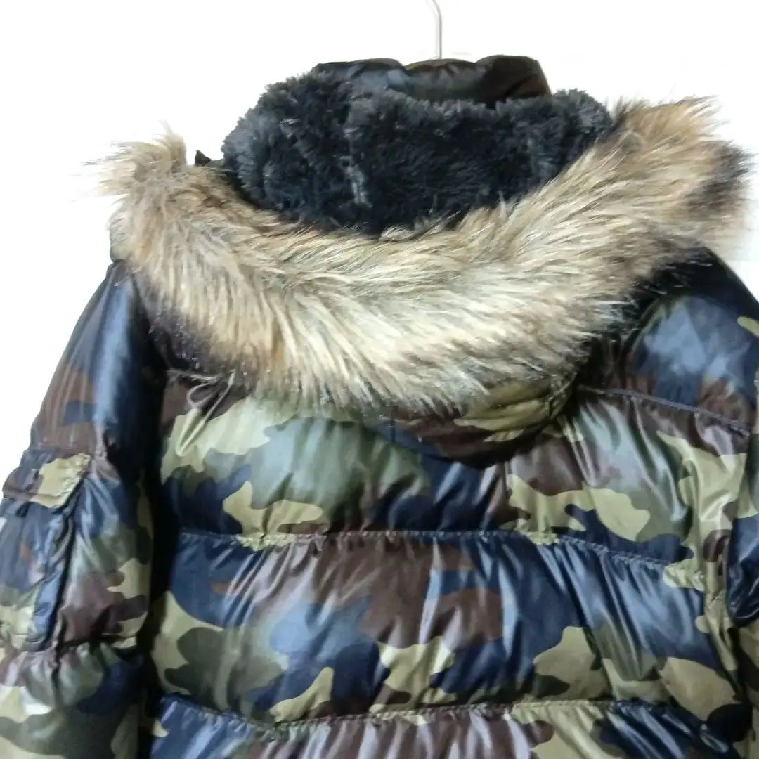 Heisei Retro UNIQLO Furfed Camo Frus -Chaqueta de plumón XL estampado de camuflaje | Bolsa UNIQLO ファーフード付きカモフラダウンジャケット XL