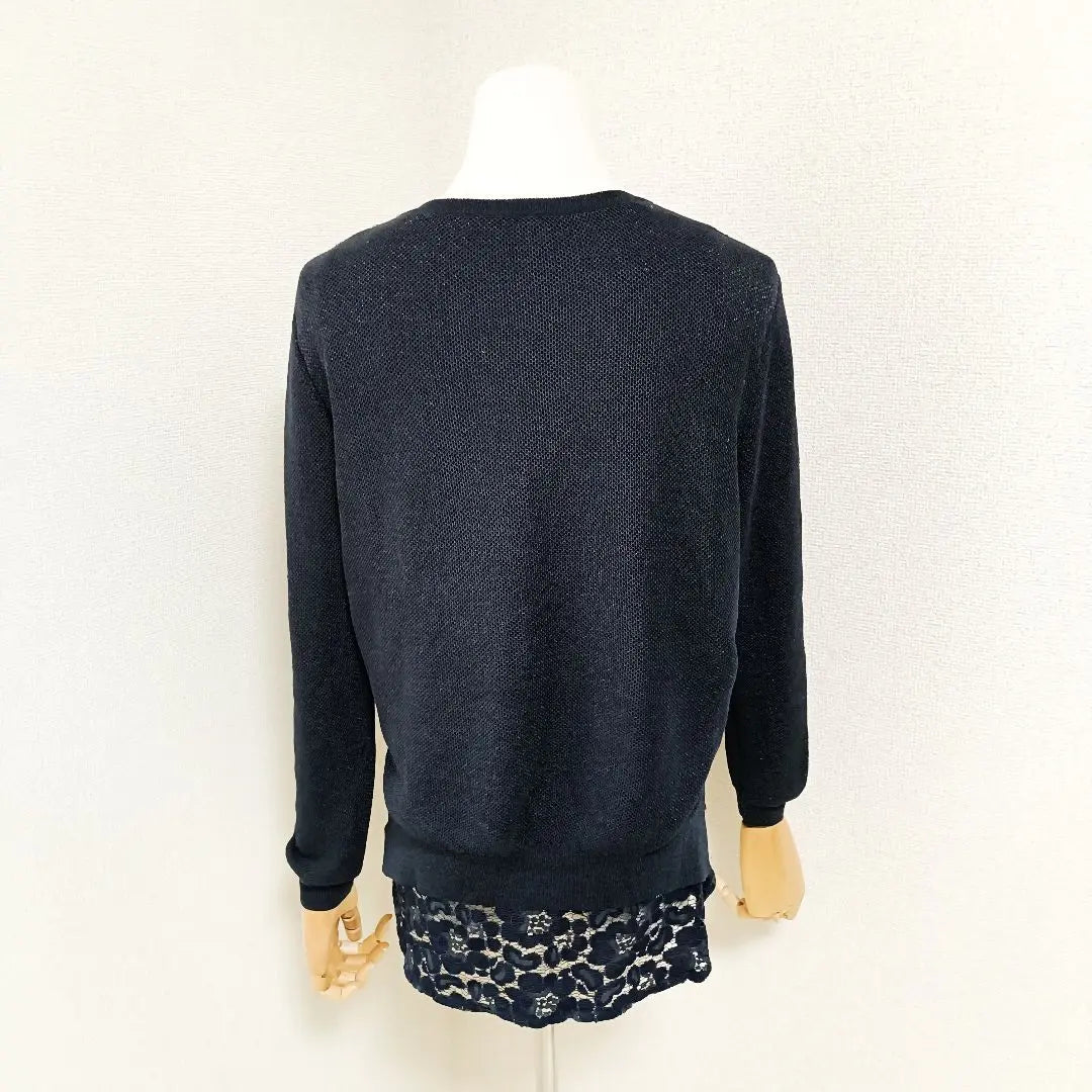 Jiyu Ward, Beautiful Crew Neck Long Sleeve Knit, Floral Lace, Navy Blue, Onward Kashiyama 38